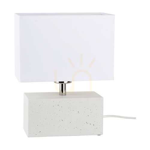 Check Strong Double Table Lamp, 1xE27, Max. 25W, White Concrete/Black PVC Cable/White Lampshade, 22 cm