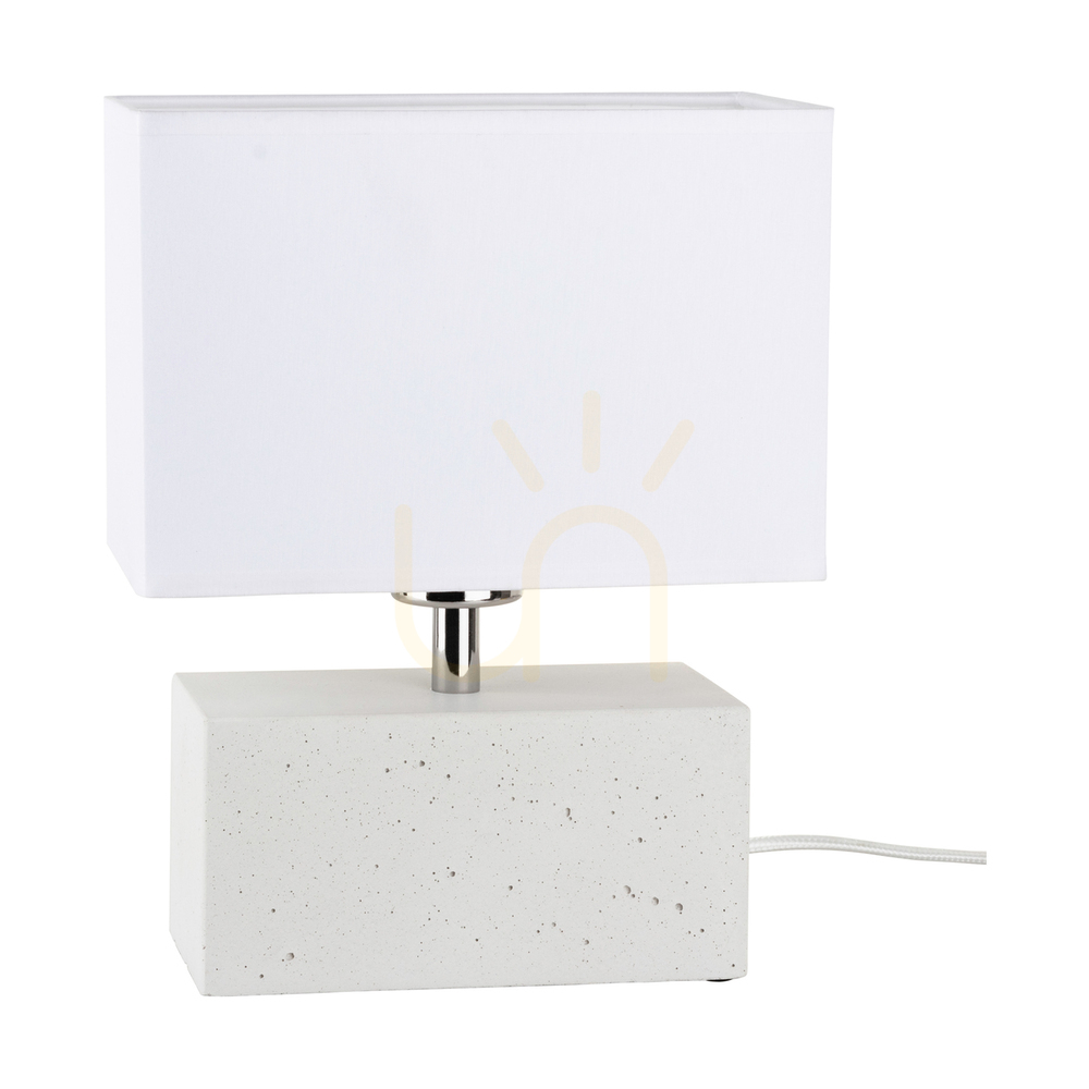 Strong Double Table Lamp, 1xE27, Max. 25W, White Concrete/Black PVC Cable/White Lampshade, 22 cm
