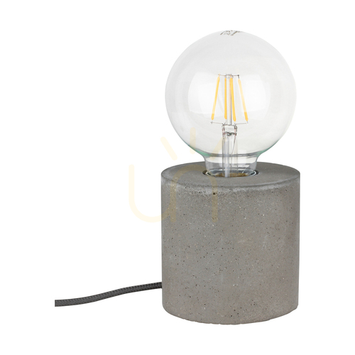 Check Strong Round Table Lamp, 1xE27, Max. 25W, Concrete Gray/Black PVC Cable, Ø10 cm