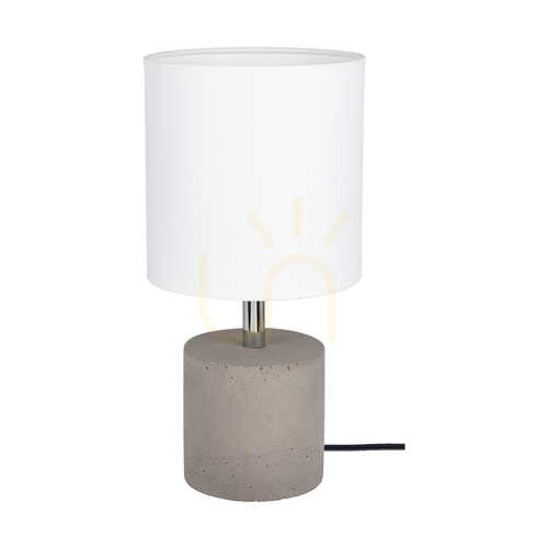 Check Strong Round Table Lamp, 1xE27, Max. 25W, Concrete Gray/Black PVC Cable/White Lampshade, Ø15 cm