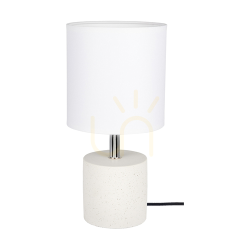 Check Strong Round Table Lamp, 1xE27, Max. 25W, White Concrete/Black PVC Cable/White Lampshade, Ø15 cm