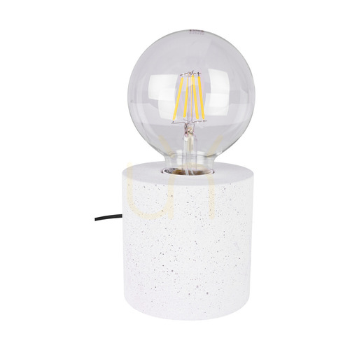 Check Strong Round Table Lamp, 1xE27, Max. 25W, White Concrete/Black PVC Cable, Ø10 cm