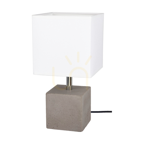 Check Strong Square Table Lamp, 1xE27, Max. 25W, Concrete Gray/Black PVC Cable/White Lampshade, 15 cm