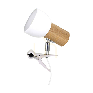 Svenda Clip-On Lamp, 1xE27, Max. 60W, Oiled Oak/Chrome Metal/White Metal Shade, 14 cm small 0