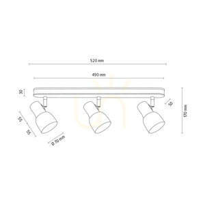 Svantje Ceiling Light, 3xE14, Max. 40W, Birch/Chrome Metal/White Metal Shade, 49 cm small 4