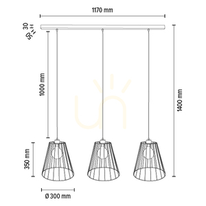 Swan Pendant Light, 3xE27, Max. 60W, Oiled Oak/Black Metal/Black PVC Cable/Black Metal Shade, 117 cm small 2