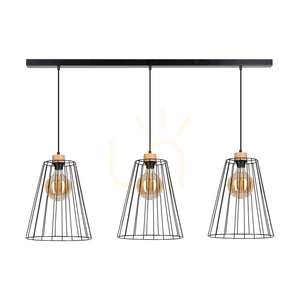 Swan Pendant Light, 3xE27, Max. 60W, Oiled Oak/Black Metal/Black PVC Cable/Black Metal Shade, 117 cm small 0