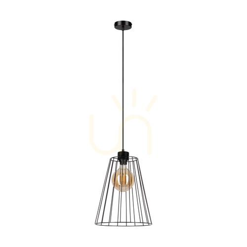 Check Swan Pendant Light, 1xE27, Max. 60W, Black Metal/Black PVC Cable/Black Metal Shade, Ø30 cm