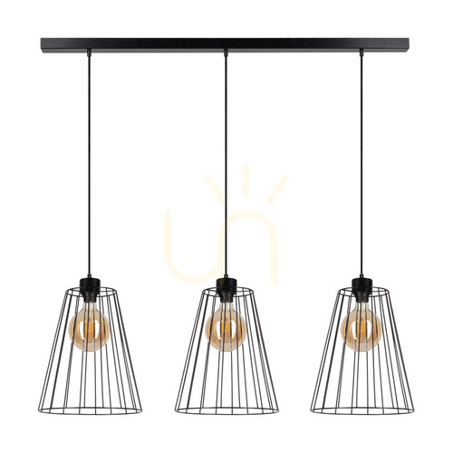 Check Swan Pendant Light, 3xE27, Max. 60W, Black Metal/Black PVC Cable/Black Metal Shade, 117 cm