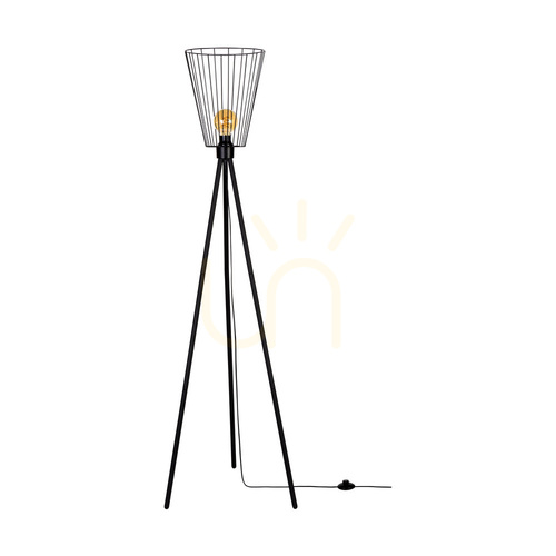 Check Swan Floor Lamp, 1xE27, Max. 40W, Black Metal/Black PVC Cable/Black Metal Shade, Ø30 cm