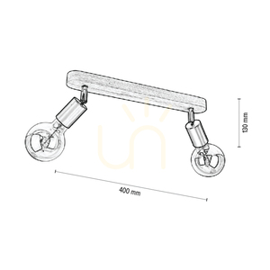 Takada Ceiling Light, 2xE27, Max. 25W, Gray-Stained Pine / Black Metal, 40 cm small 2