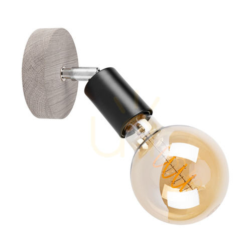 Check Takada Wall Sconce 1xE27 Max. 25W Gray-Stained Pine / Black Metal 13 cm