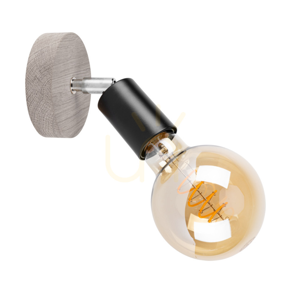 Takada Wall Sconce 1xE27 Max. 25W Gray-Stained Pine / Black Metal 13 cm