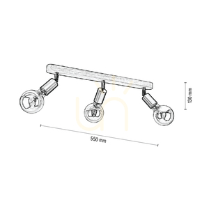Takada Ceiling Light, 3xE27, Max. 25W, Gray-Stained Pine / Black Metal, 55 cm small 2