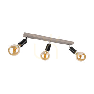 Takada Ceiling Light, 3xE27, Max. 25W, Gray-Stained Pine / Black Metal, 55 cm small 0