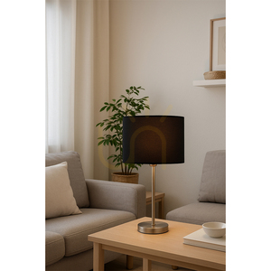 Tamara Table Lamp, 1xE27, Max. 40W, Satin Metal/Transparent PVC Cable/Black Lampshade, Ø25 cm small 1