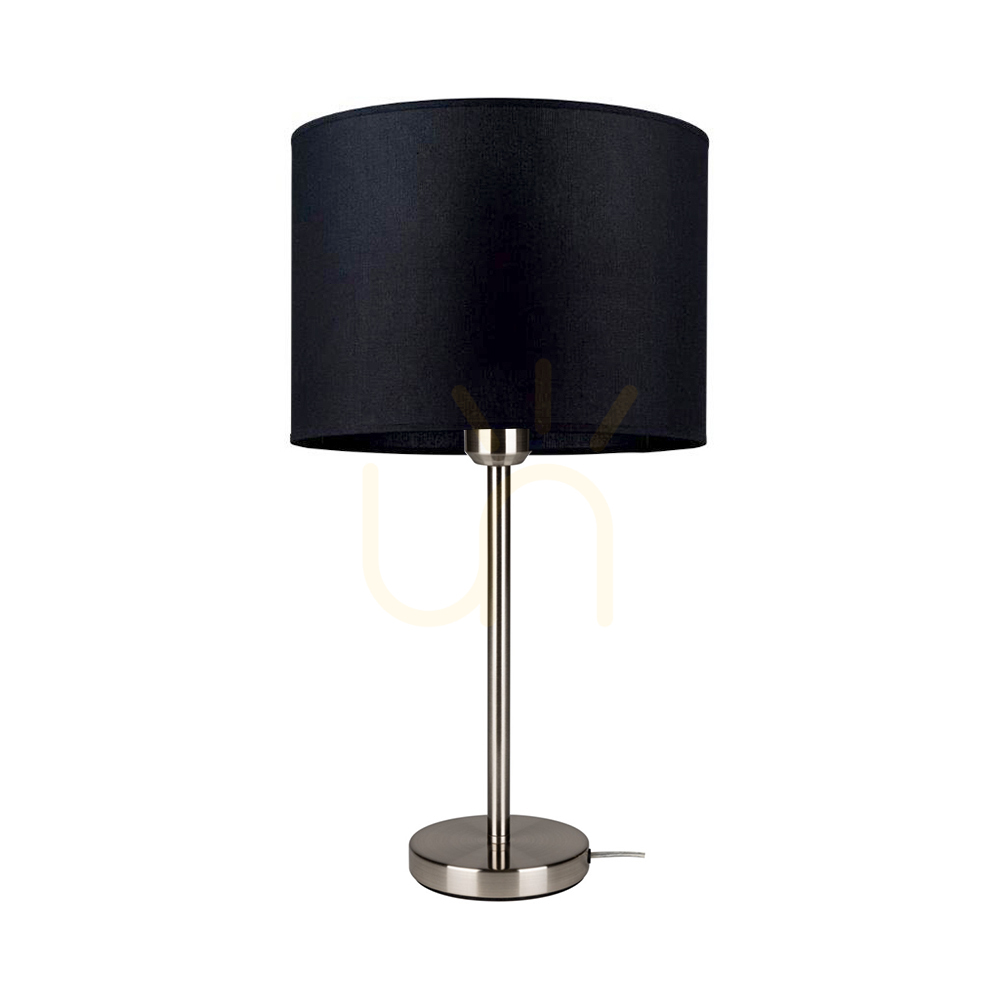 Tamara Table Lamp, 1xE27, Max. 40W, Satin Metal/Transparent PVC Cable/Black Lampshade, Ø25 cm