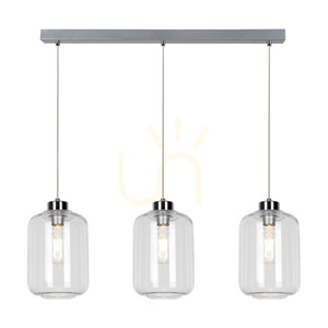 Tarro Pendant Light, 3xE27, Max. 60W, Chrome Metal / Transparent PVC Cable / Transparent Glass Shade, 76 cm small 1