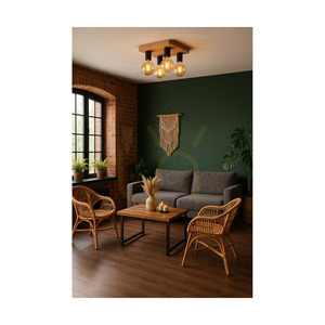 Tamea Ceiling Light, 4xE27, Max. 25W, Oiled Oak/Black Metal, 40 cm small 2