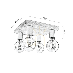 Tamea Ceiling Light, 4xE27, Max. 25W, Oiled Oak/Black Metal, 40 cm small 3