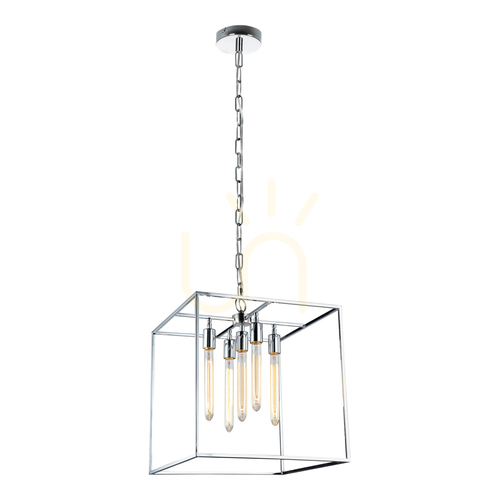 Check Telaio Pendant Light, 5xE27, Max. 60W, Chrome Metal/Clear Glass, 35.5 cm