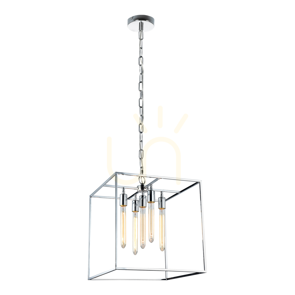 Telaio Pendant Light, 5xE27, Max. 60W, Chrome Metal/Clear Glass, 35.5 cm
