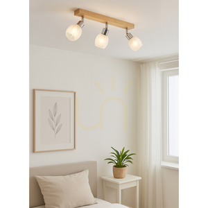 Tessa Ceiling Light, 3xE14, Birch/Satin Metal/White-Transparent Glass Shade, 55 cm small 1
