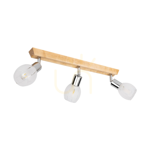 Check Tessa Ceiling Light, 3xE14, Birch/Satin Metal/White-Transparent Glass Shade, 55 cm