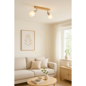 Tessa Ceiling Light, 2xE14, Max. 40W, Birch/Satin Metal/White-Transparent Glass Shade, 39 cm small 1