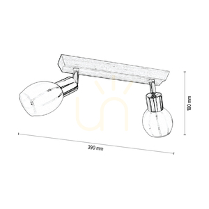 Tessa Ceiling Light, 2xE14, Max. 40W, Birch/Satin Metal/White-Transparent Glass Shade, 39 cm small 2