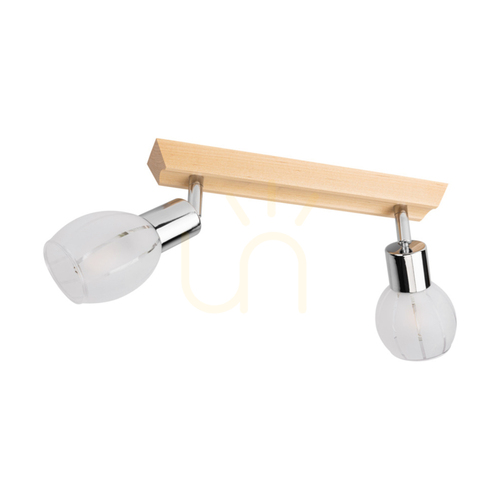 Check Tessa Ceiling Light, 2xE14, Max. 40W, Birch/Satin Metal/White-Transparent Glass Shade, 39 cm