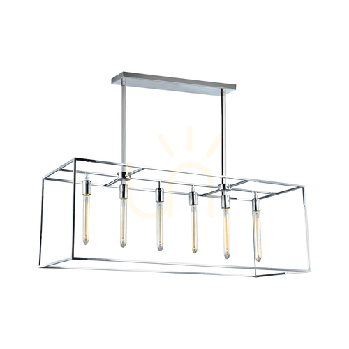 Check Telaio Pendant Light, 6xE27, Max. 60W, Chrome Metal/Clear Glass, 116.8 cm