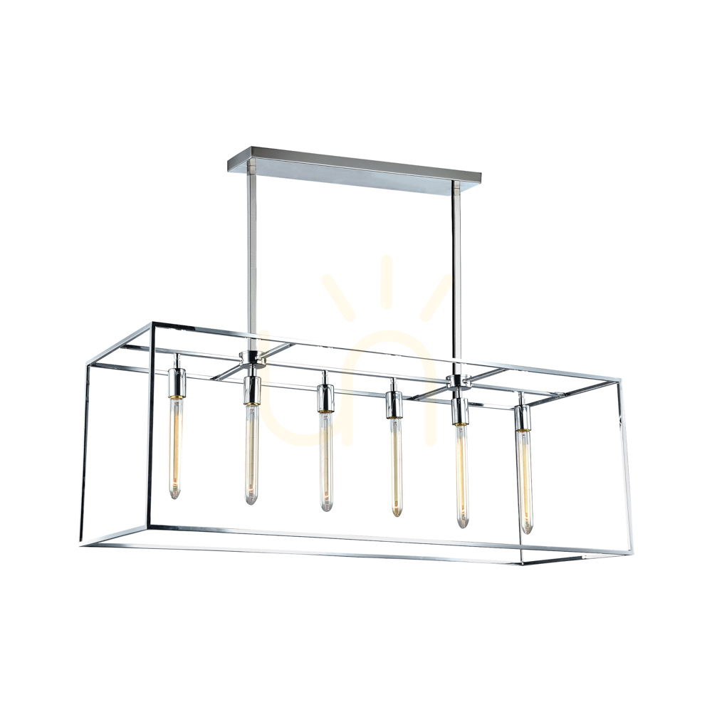 Telaio Pendant Light, 6xE27, Max. 60W, Chrome Metal/Clear Glass, 116.8 cm