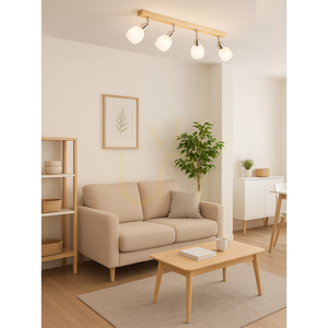 Tessa Ceiling Light, 4xE14, Max. 40W, Birch/Satin Metal/White-Transparent Glass Shade, 78 cm small 1