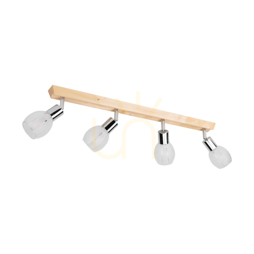 Check Tessa Ceiling Light, 4xE14, Max. 40W, Birch/Satin Metal/White-Transparent Glass Shade, 78 cm