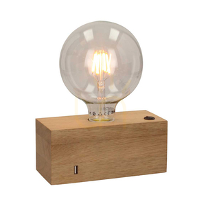 Theo Table Lamp, 1xE27, Max. 25W, Oiled Oak/Black, PVC Cable with Integrated USB Charger, 18 cm small 1