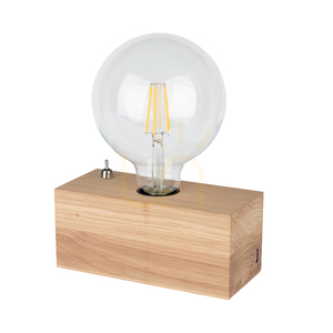 Theo Table Lamp, 1xE27, Max. 25W, Oiled Oak/Black, PVC Cable with Integrated USB Charger, 18 cm small 0