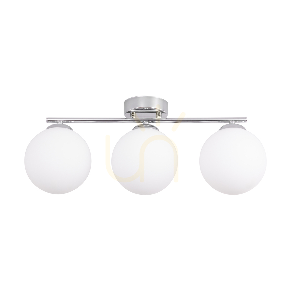 Tilo Ceiling Light, 3xE14, Max. 25W, Chrome Metal/White Glass Shade, 54 cm