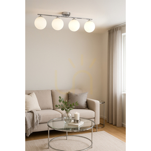 Tilo Ceiling Light, 4xE14, Max. 25W, Chrome Metal/White Glass Shade, 77 cm small 4