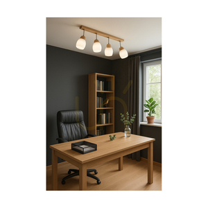 Tilia Ceiling Light, 4xE27, Max. 60W, Oiled Oak/Chrome Metal/White Glass Shade, 78 cm small 1