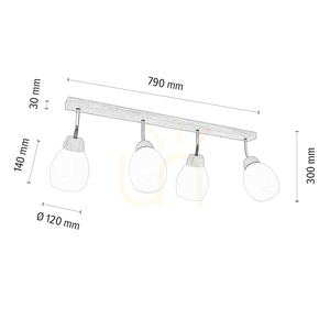Tilia Ceiling Light, 4xE27, Max. 60W, Oiled Oak/Chrome Metal/White Glass Shade, 78 cm small 2