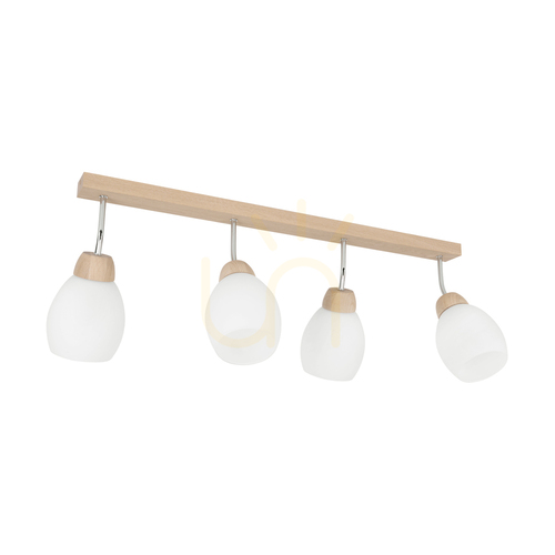 Check Tilia Ceiling Light, 4xE27, Max. 60W, Oiled Oak/Chrome Metal/White Glass Shade, 78 cm