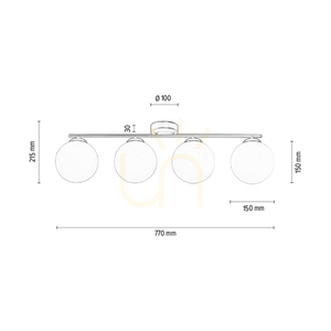 Tilo Ceiling Light, 4xE14, Max. 25W, Black Metal/White Glass Shade, 77 cm small 4
