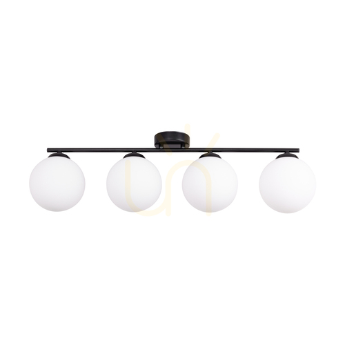 Check Tilo Ceiling Light, 4xE14, Max. 25W, Black Metal/White Glass Shade, 77 cm