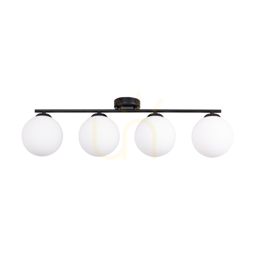 Tilo Ceiling Light, 4xE14, Max. 25W, Black Metal/White Glass Shade, 77 cm
