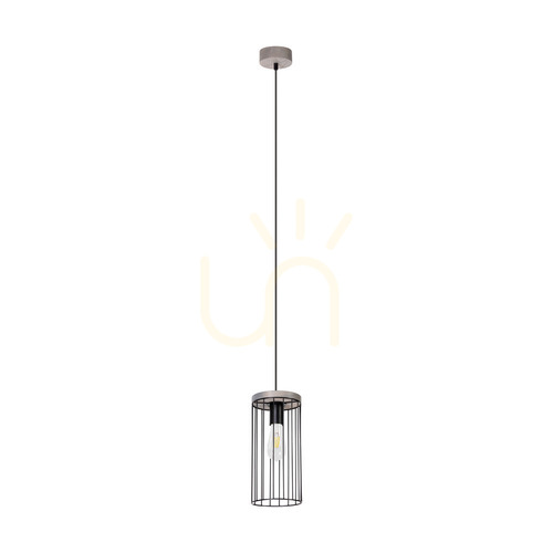 Check Timeo Pendant Light, 1xE27, Max. 60W, Gray-Stained Pine, PVC Cable/Black, Metal Shade Ø15 cm