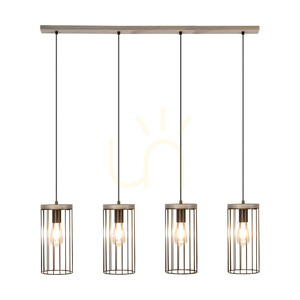 Timeo Pendant Light 4xE27 Max. 60W Gray-Stained Pine / Black PVC Cable / Black Metal Shade 100 cm small 1