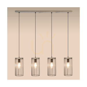 Timeo Pendant Light 4xE27 Max. 60W Gray-Stained Pine / Black PVC Cable / Black Metal Shade 100 cm small 2