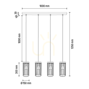 Timeo Pendant Light 4xE27 Max. 60W Gray-Stained Pine / Black PVC Cable / Black Metal Shade 100 cm small 4