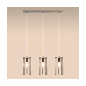 Timeo Pendant Light, 3xE27, Max. 60W, Gray-Stained Pine, Gray/Black PVC Cable, Black Metal Shade, 76 cm small 2